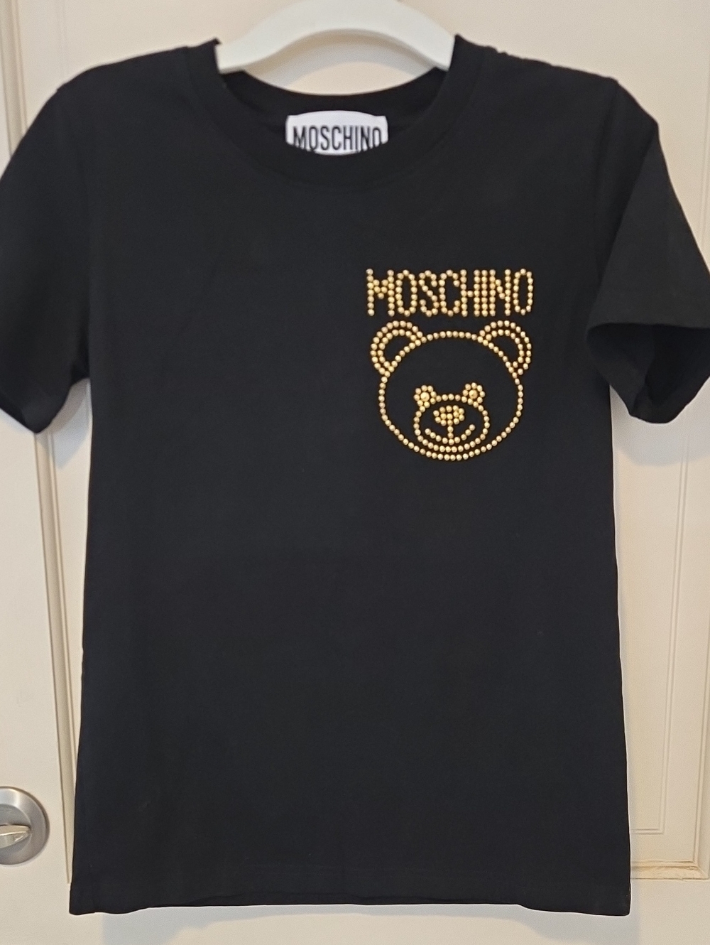 Moschino Black T-Shirt with Gold Stud Teddy Logo